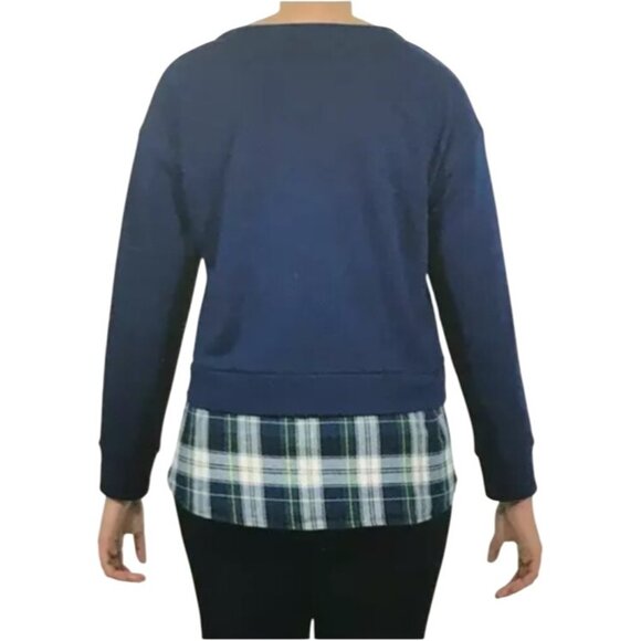 Izod Women's Navy Plaid Accent Sweater With Bow Detail Size M Cotton Blend Comfy - Picture 4 of 16